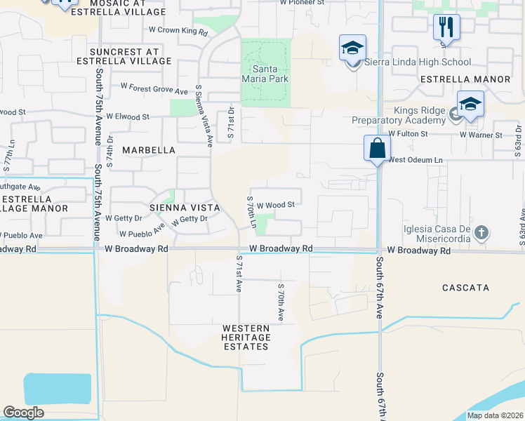 map of restaurants, bars, coffee shops, grocery stores, and more near 7022 West Wood Street in Phoenix