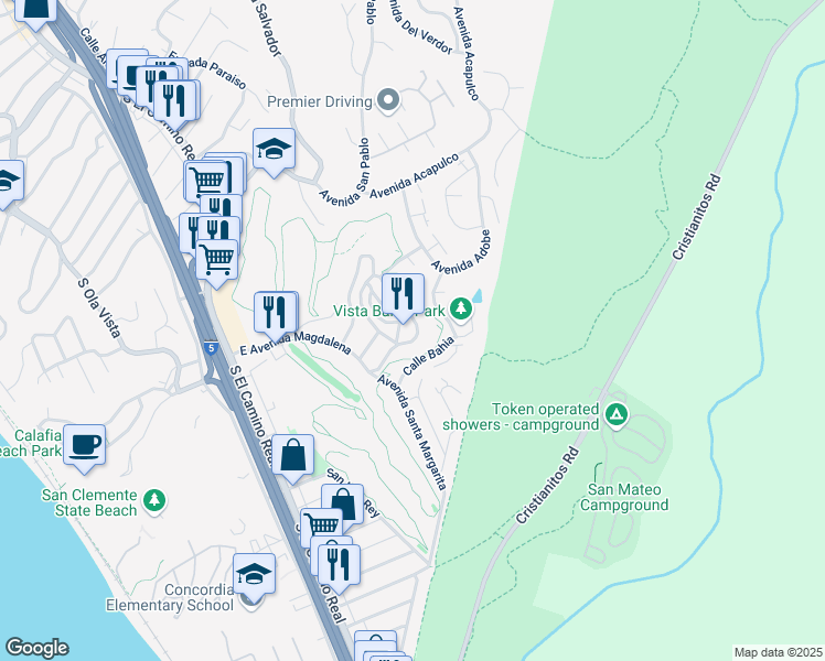 map of restaurants, bars, coffee shops, grocery stores, and more near 400 Vista Bahia in San Clemente