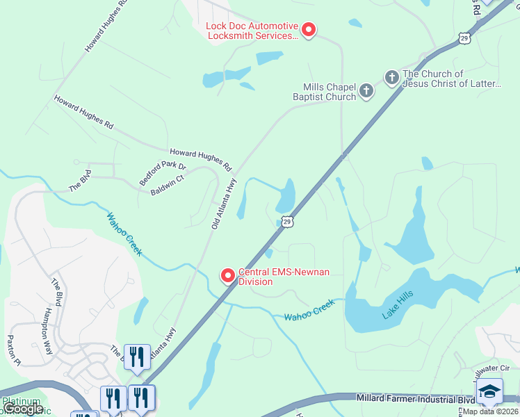 map of restaurants, bars, coffee shops, grocery stores, and more near 950 U.S. 29 in Newnan