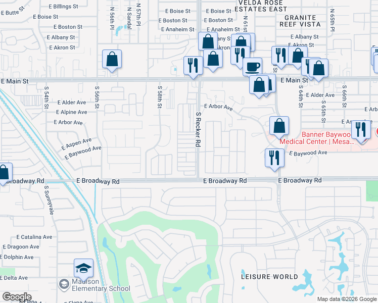 map of restaurants, bars, coffee shops, grocery stores, and more near 306 6th Street in Mesa
