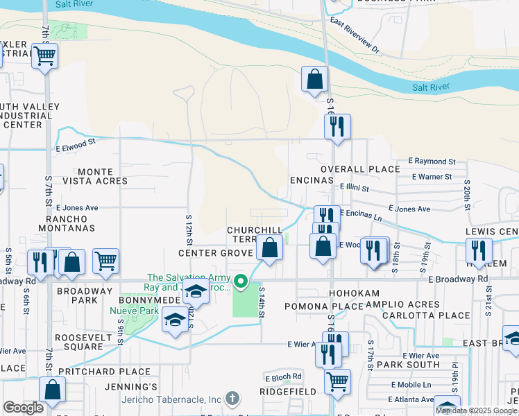 map of restaurants, bars, coffee shops, grocery stores, and more near 4000 South 14th Street in Phoenix