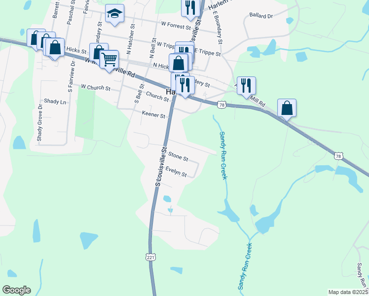 map of restaurants, bars, coffee shops, grocery stores, and more near 119 Village Run in Harlem