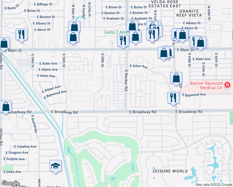 map of restaurants, bars, coffee shops, grocery stores, and more near 75 6th Street in Mesa