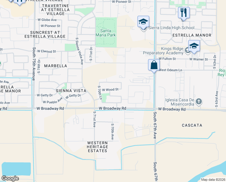map of restaurants, bars, coffee shops, grocery stores, and more near 6923 West Wood Street in Phoenix