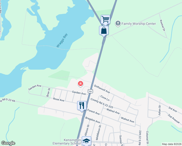 map of restaurants, bars, coffee shops, grocery stores, and more near 2515 North Fraser Street in Georgetown