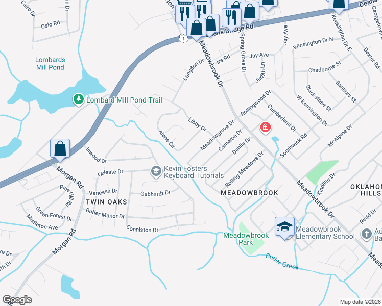 map of restaurants, bars, coffee shops, grocery stores, and more near 3616 Alene Circle in Augusta