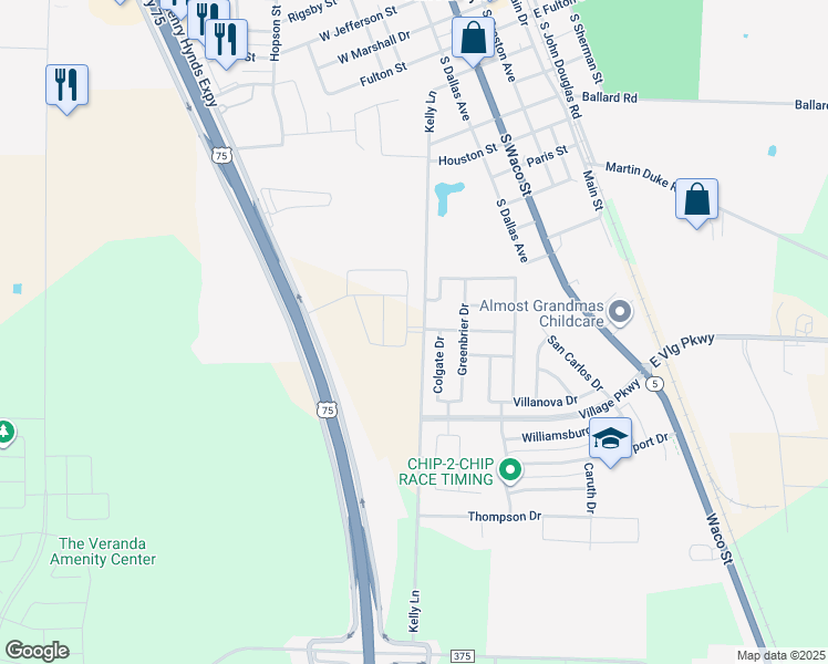 map of restaurants, bars, coffee shops, grocery stores, and more near 510 Bryn Mawr Lane in Van Alstyne