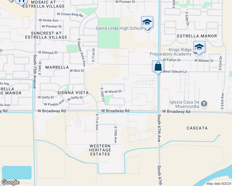 map of restaurants, bars, coffee shops, grocery stores, and more near 6923 West Wood Street in Phoenix