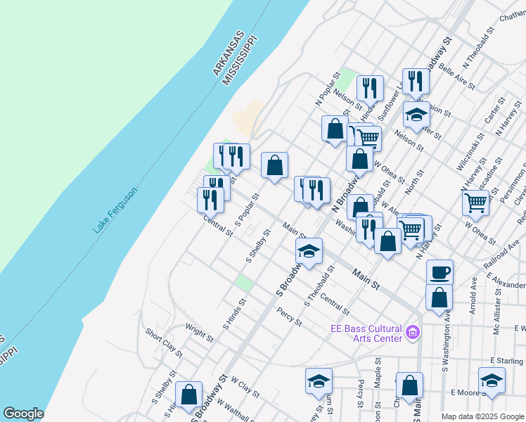 map of restaurants, bars, coffee shops, grocery stores, and more near 323 Main Street in Greenville