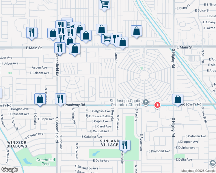 map of restaurants, bars, coffee shops, grocery stores, and more near Nectarine in Mesa