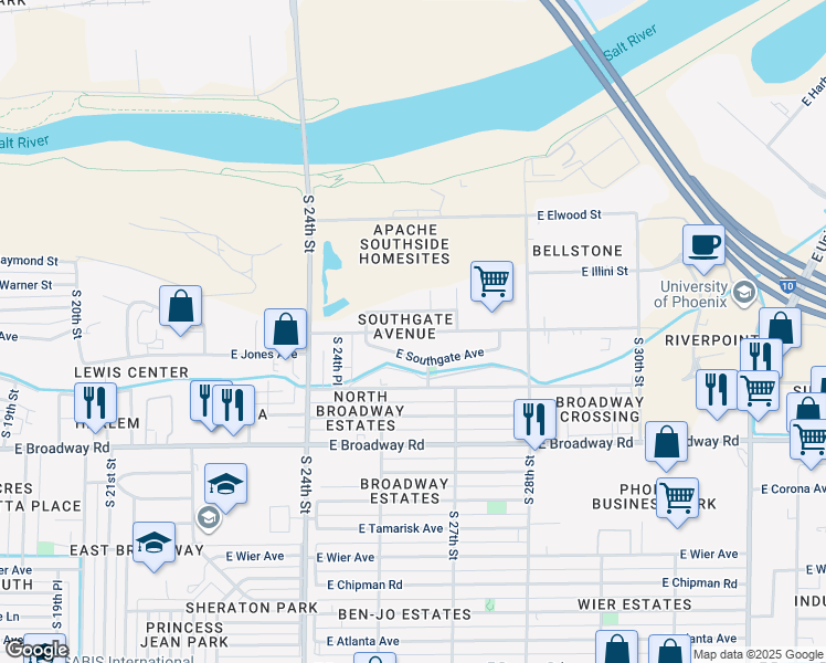 map of restaurants, bars, coffee shops, grocery stores, and more near 2535 East Illini Street in Phoenix