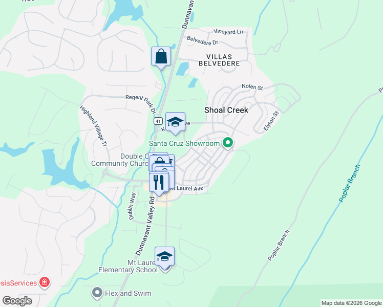 map of restaurants, bars, coffee shops, grocery stores, and more near 272 Olmsted Street in Shoal Creek