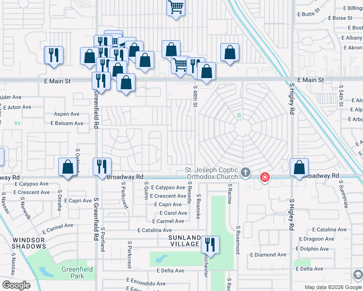 map of restaurants, bars, coffee shops, grocery stores, and more near Nectarine in Mesa