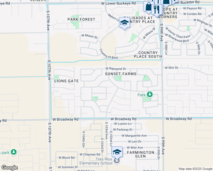 map of restaurants, bars, coffee shops, grocery stores, and more near 10326 West Odeum Lane in Tolleson