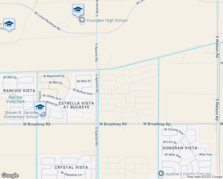 map of restaurants, bars, coffee shops, grocery stores, and more near 3833 South 243rd Drive in Buckeye