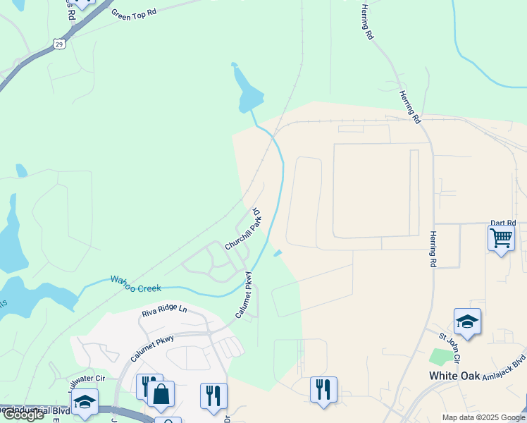 map of restaurants, bars, coffee shops, grocery stores, and more near 45 Churchill Park Drive in Newnan