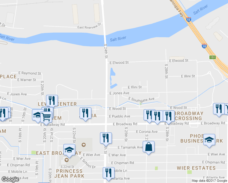 map of restaurants, bars, coffee shops, grocery stores, and more near 2430 East Jones Avenue in Phoenix