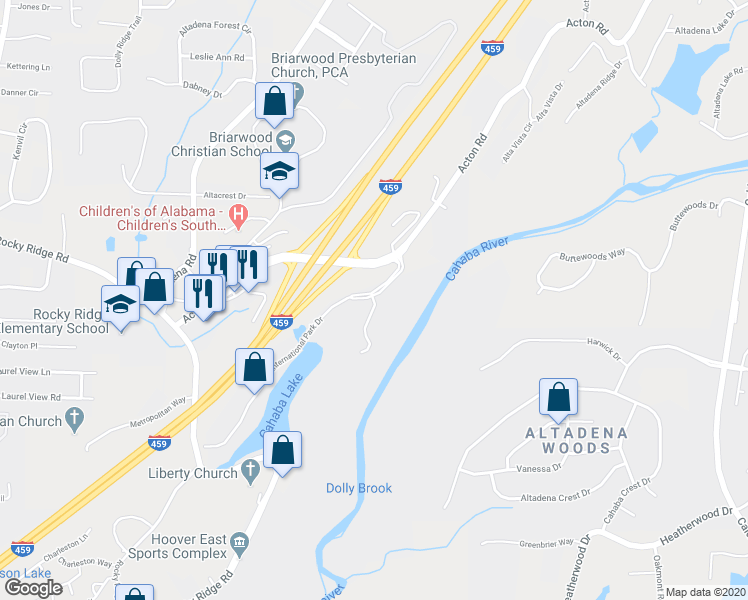 map of restaurants, bars, coffee shops, grocery stores, and more near 2070 International Park Place in Birmingham