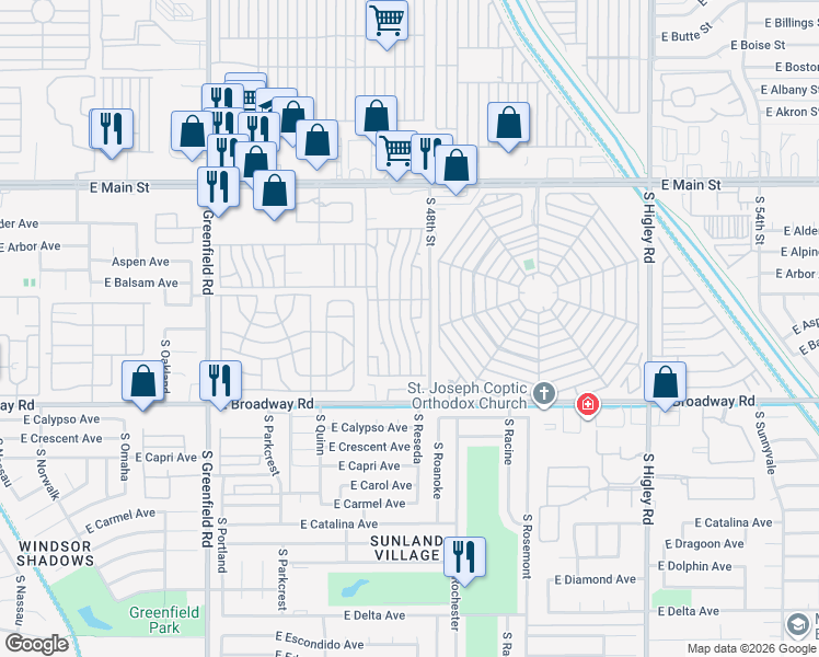 map of restaurants, bars, coffee shops, grocery stores, and more near Nectarine in Mesa
