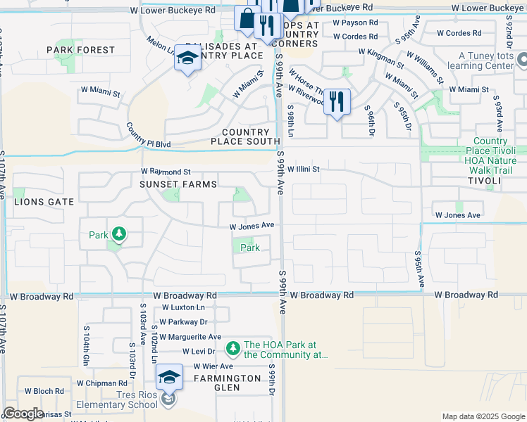 map of restaurants, bars, coffee shops, grocery stores, and more near 9918 West Odeum Lane in Tolleson