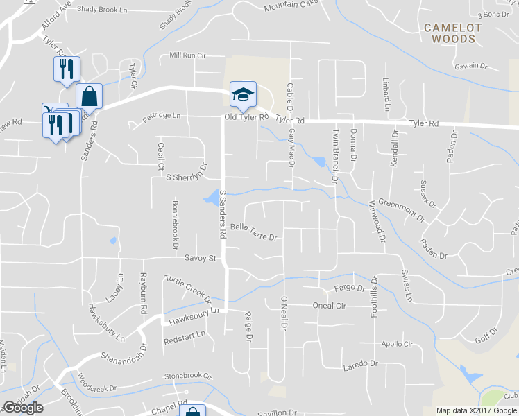 map of restaurants, bars, coffee shops, grocery stores, and more near 2516 Dunmore Drive in Birmingham