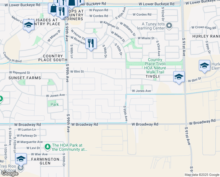 map of restaurants, bars, coffee shops, grocery stores, and more near 4012 South 95th Lane in Tolleson