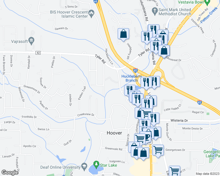 map of restaurants, bars, coffee shops, grocery stores, and more near 548 Southland Drive in Birmingham