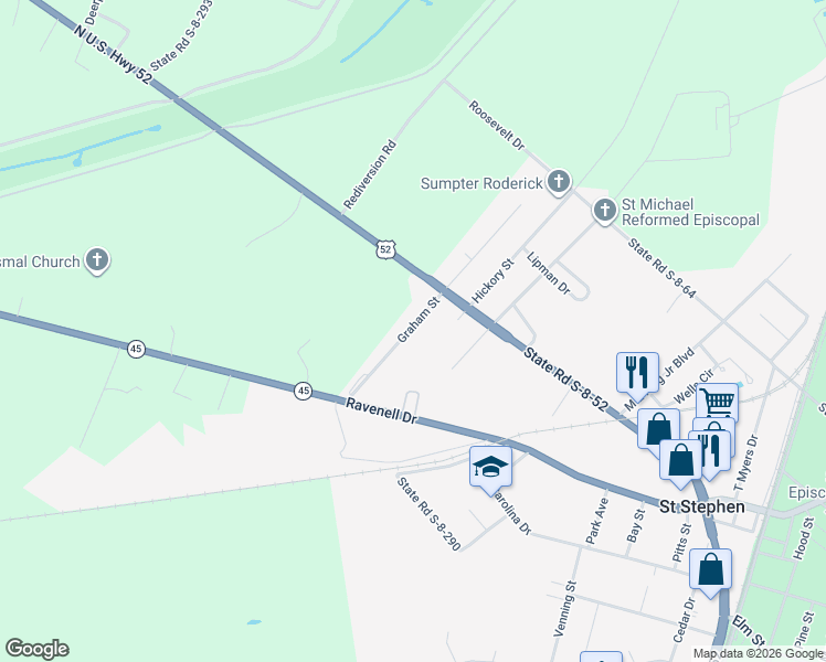 map of restaurants, bars, coffee shops, grocery stores, and more near 1055 Graham Street in Saint Stephen
