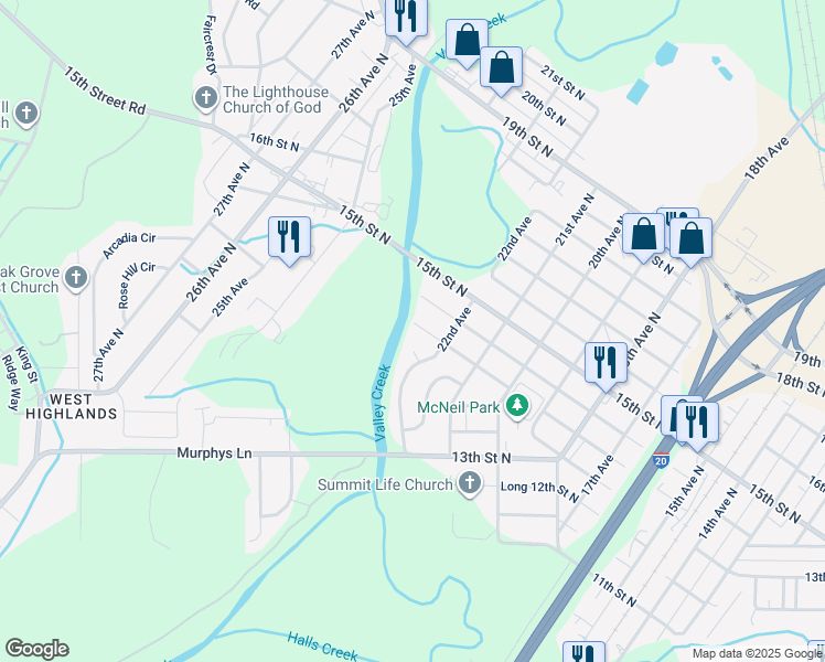 map of restaurants, bars, coffee shops, grocery stores, and more near 2220 Short 14th St N in Bessemer