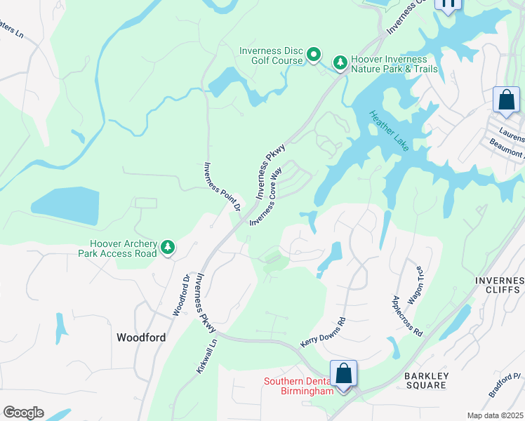 map of restaurants, bars, coffee shops, grocery stores, and more near 1052 Inverness Cove Way in Birmingham