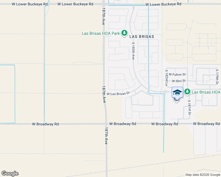 map of restaurants, bars, coffee shops, grocery stores, and more near 3908 South 186th Lane in Goodyear