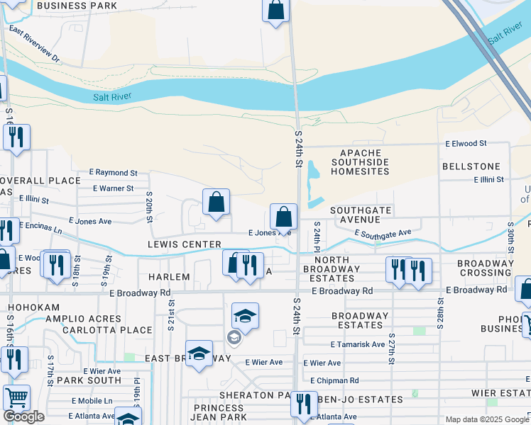 map of restaurants, bars, coffee shops, grocery stores, and more near 4008 South 23rd Street in Phoenix