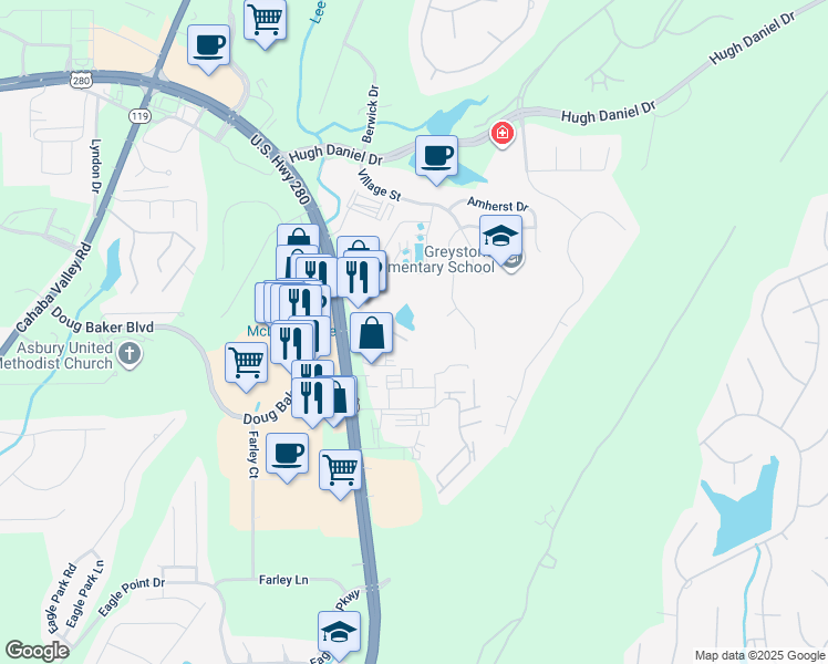 map of restaurants, bars, coffee shops, grocery stores, and more near 311 Turtle Lake Drive in Birmingham