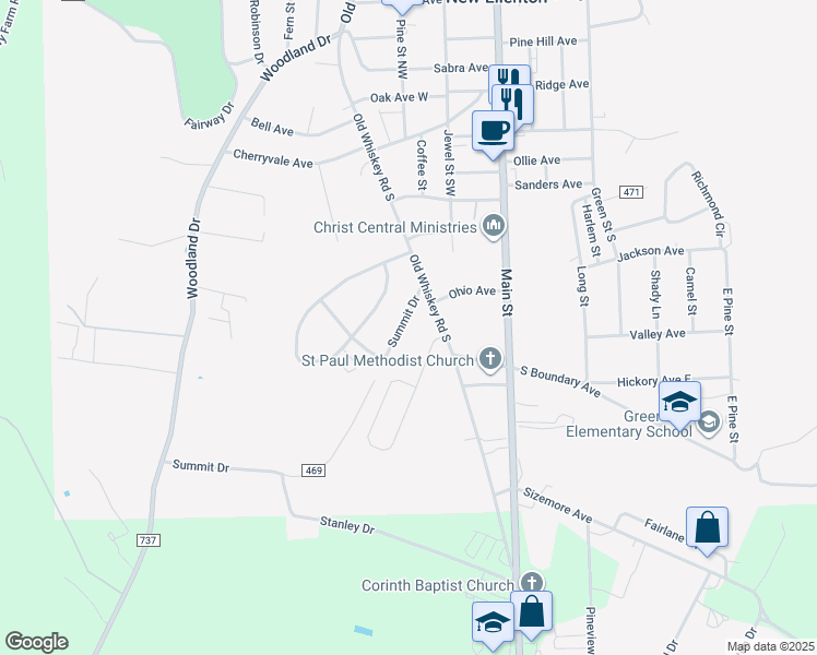 map of restaurants, bars, coffee shops, grocery stores, and more near 417 Summit Drive in New Ellenton