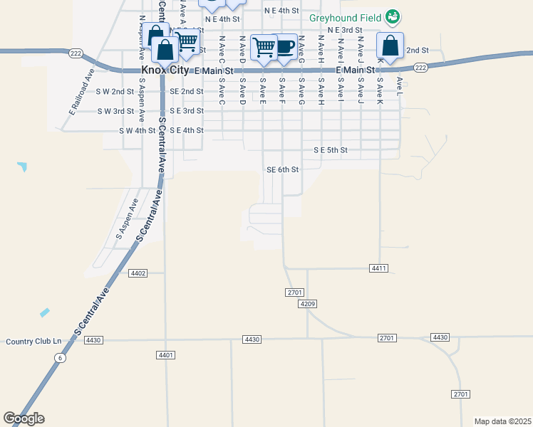 map of restaurants, bars, coffee shops, grocery stores, and more near 600 South East 8th Street in Knox City