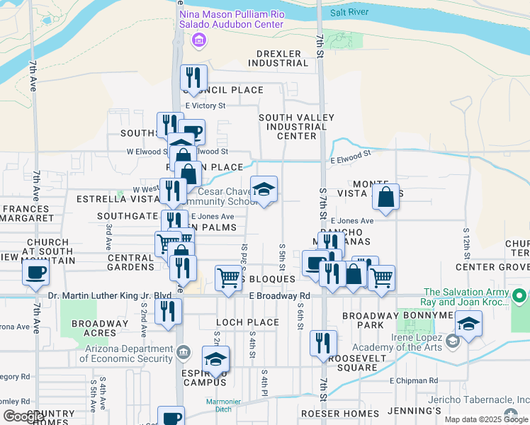 map of restaurants, bars, coffee shops, grocery stores, and more near 4001 South 3rd Street in Phoenix