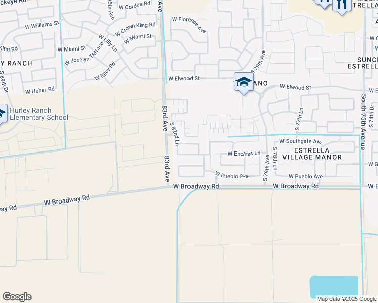map of restaurants, bars, coffee shops, grocery stores, and more near 8204 West Encinas Lane in Phoenix