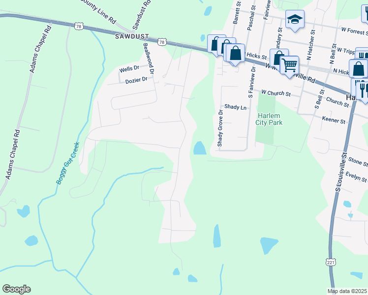 map of restaurants, bars, coffee shops, grocery stores, and more near 551 Lamkin Road in Harlem