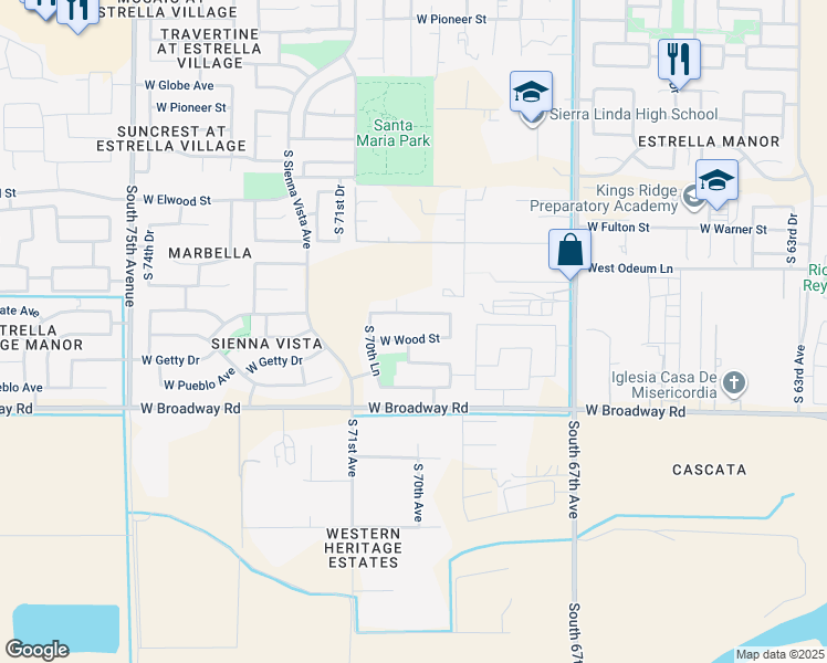 map of restaurants, bars, coffee shops, grocery stores, and more near 6930 West Wood Street in Phoenix