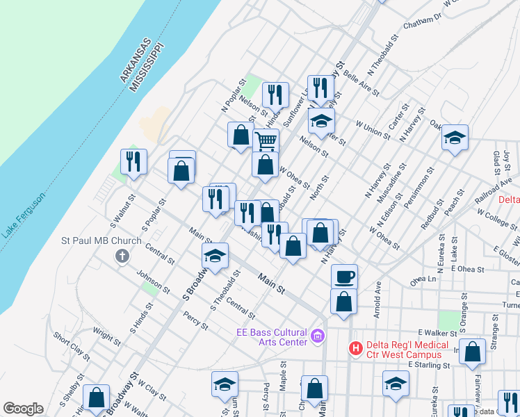 map of restaurants, bars, coffee shops, grocery stores, and more near 1114 Cottonwood Lane in Greenville