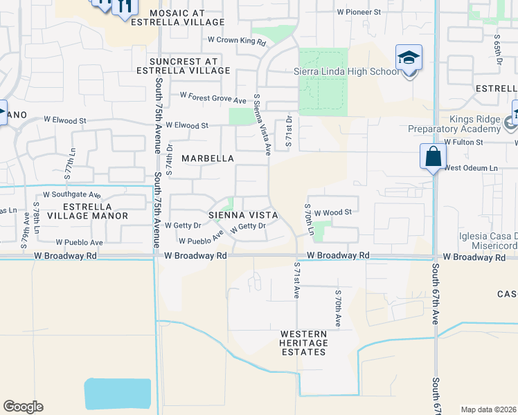 map of restaurants, bars, coffee shops, grocery stores, and more near 7206 West Wood Street in Phoenix