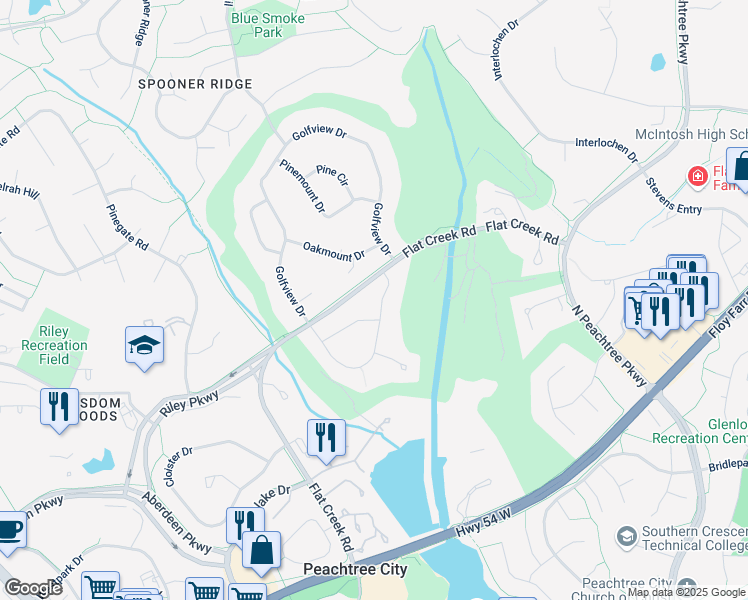 map of restaurants, bars, coffee shops, grocery stores, and more near 3 Perthshire Drive in Peachtree City