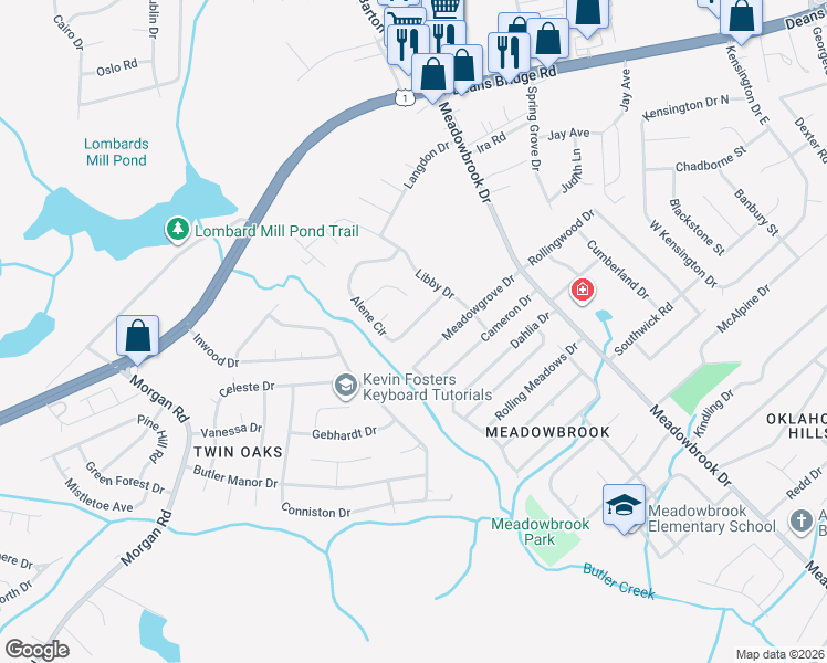 map of restaurants, bars, coffee shops, grocery stores, and more near 3616 Alene Circle in Augusta