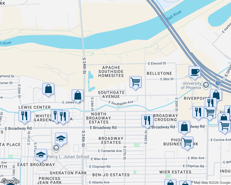 map of restaurants, bars, coffee shops, grocery stores, and more near 2535 East Illini Street in Phoenix