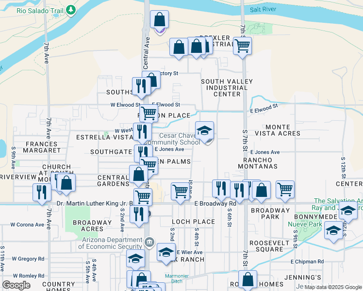 map of restaurants, bars, coffee shops, grocery stores, and more near 52 East Jones Avenue in Phoenix