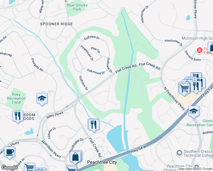 map of restaurants, bars, coffee shops, grocery stores, and more near 3 Perthshire Drive in Peachtree City