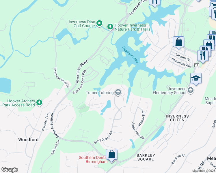 map of restaurants, bars, coffee shops, grocery stores, and more near 3227 Glasgow Circle in Birmingham
