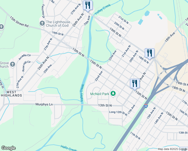 map of restaurants, bars, coffee shops, grocery stores, and more near 2220 Short 14th Street North in Bessemer