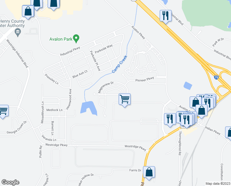 map of restaurants, bars, coffee shops, grocery stores, and more near 252 Magnaview Drive in McDonough