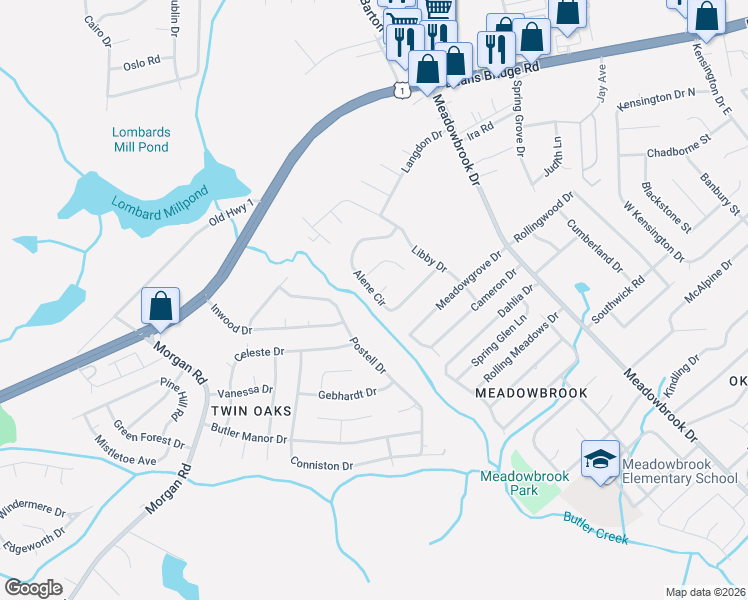 map of restaurants, bars, coffee shops, grocery stores, and more near 3632 Alene Circle in Augusta